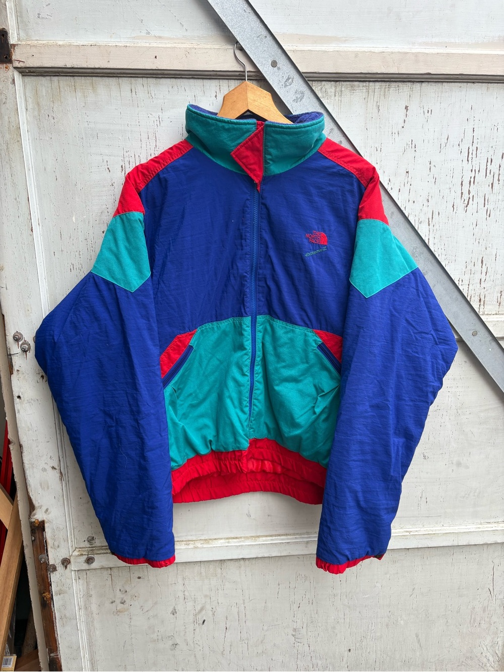 Vintage 80s The North Face Extreme Z Colorblock Puffer Fleece Quilted Jacket XL